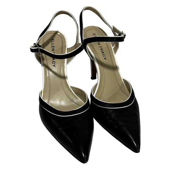 Ellen Tracy high heel strappy shoes black & white leather US 8M Boss Lady style - Picture 11 of 11